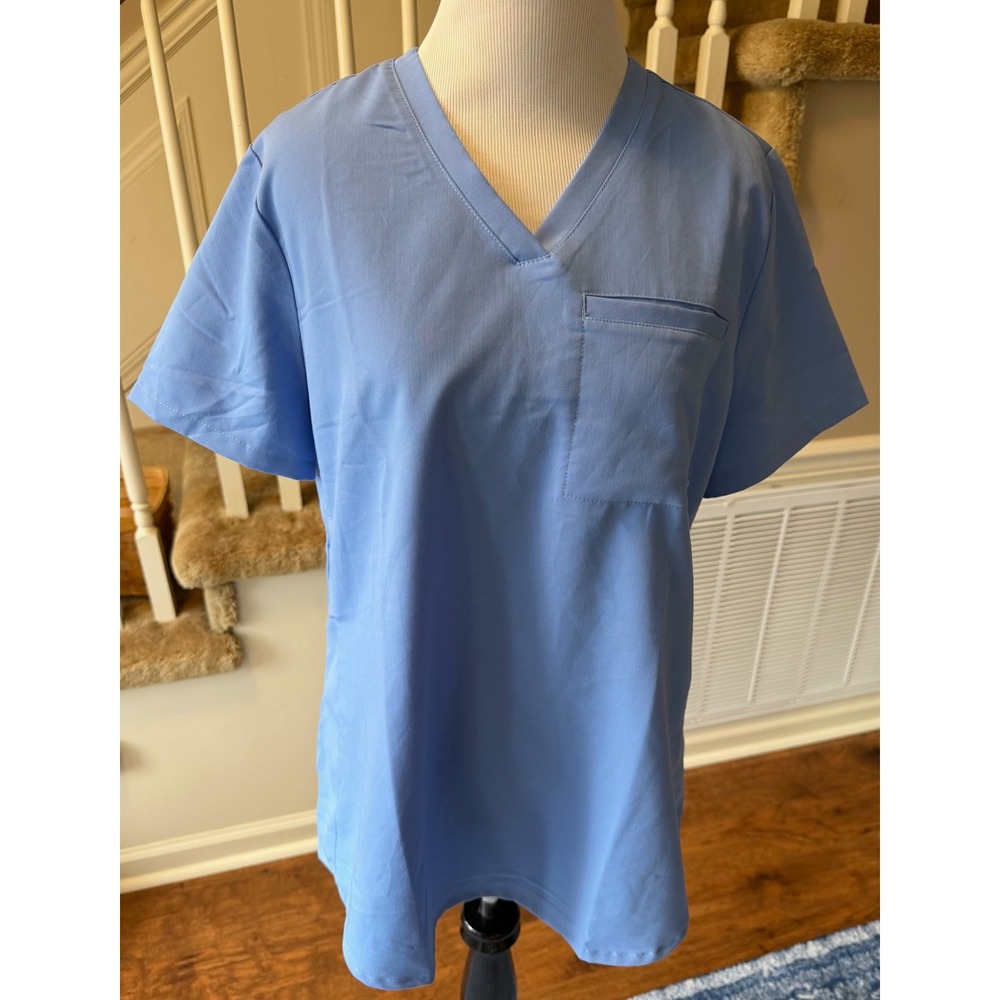 Fabletics Scrub Top Womens Large Blue V-Neck Short Sleeve Performance Medical